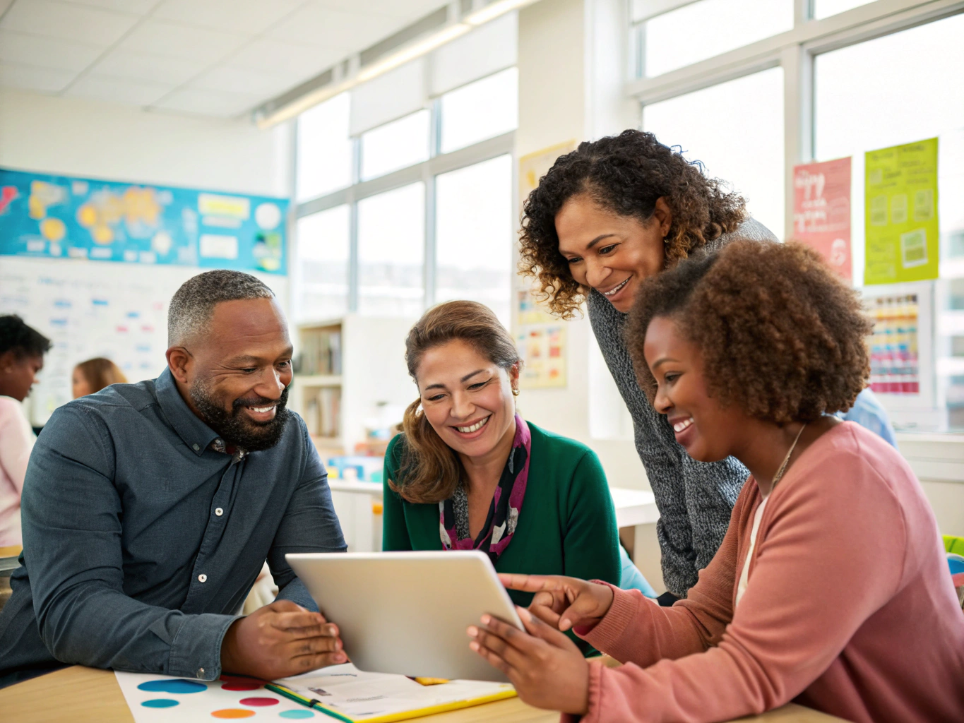 CoreSpark team members and educators reviewing teaching resources