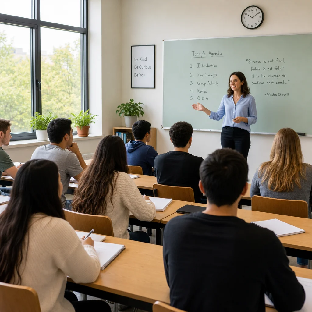 Teacher using classroom management strategies
