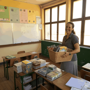 New teacher organising a classroom